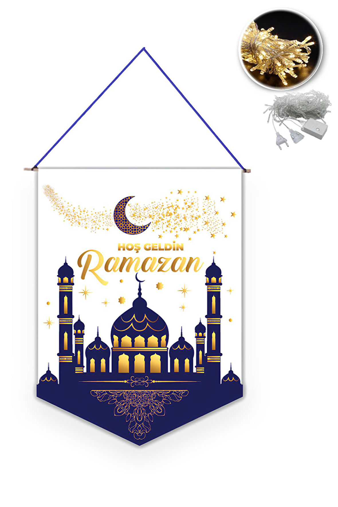 Kumaş Ramazan Banner Hoşgeldin Ramazan Flama + 10M Eklemeli Led - Hoşgeldin Ramazan Sarkıt