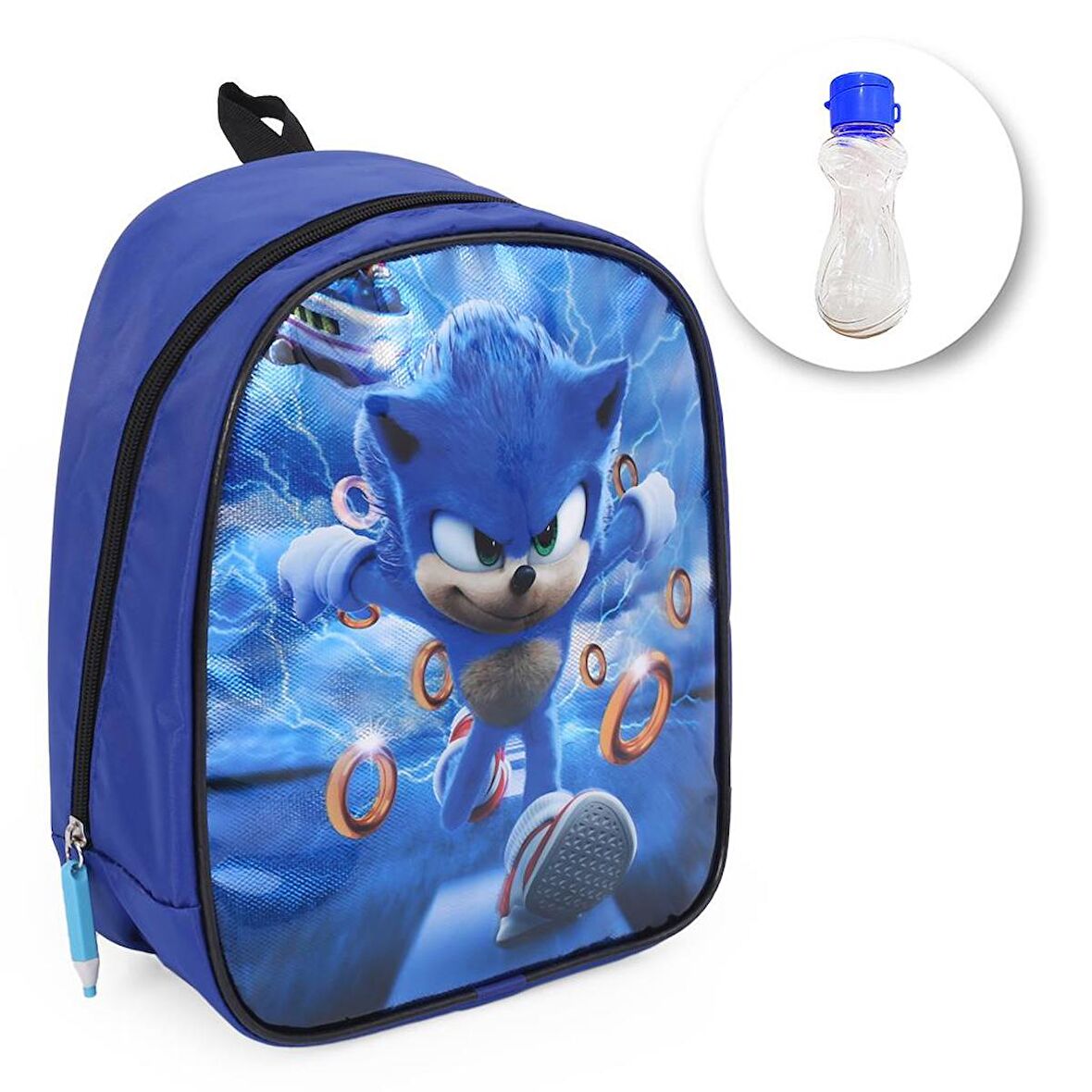 Parlak Sonic Anaokulu Çantası + Suluk - Süper Sonik Kreş Çantası