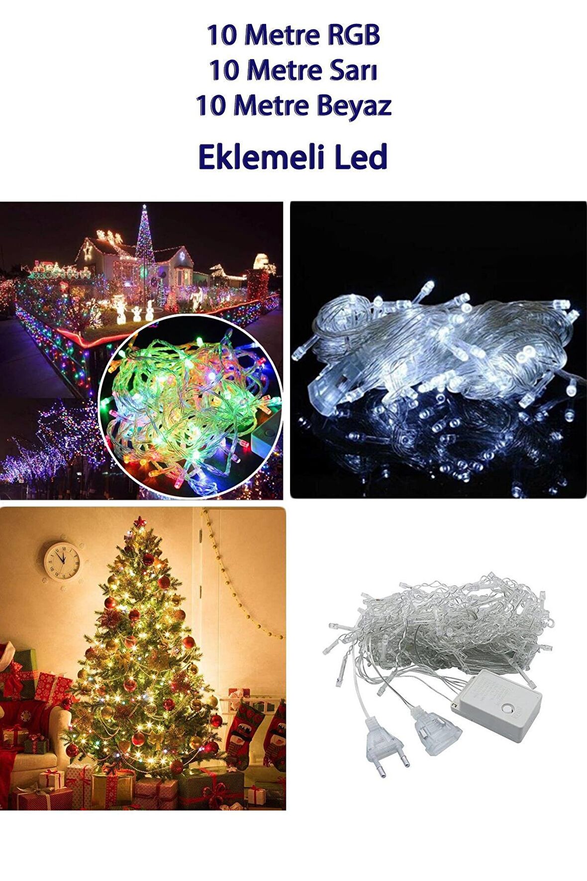 30 Metre Fonksiyonlu Eklemeli 10ar Metre RGB+Sarı+Beyaz Led Dekor Led  Çam Ağacı Süsü Yılbaşı Süs