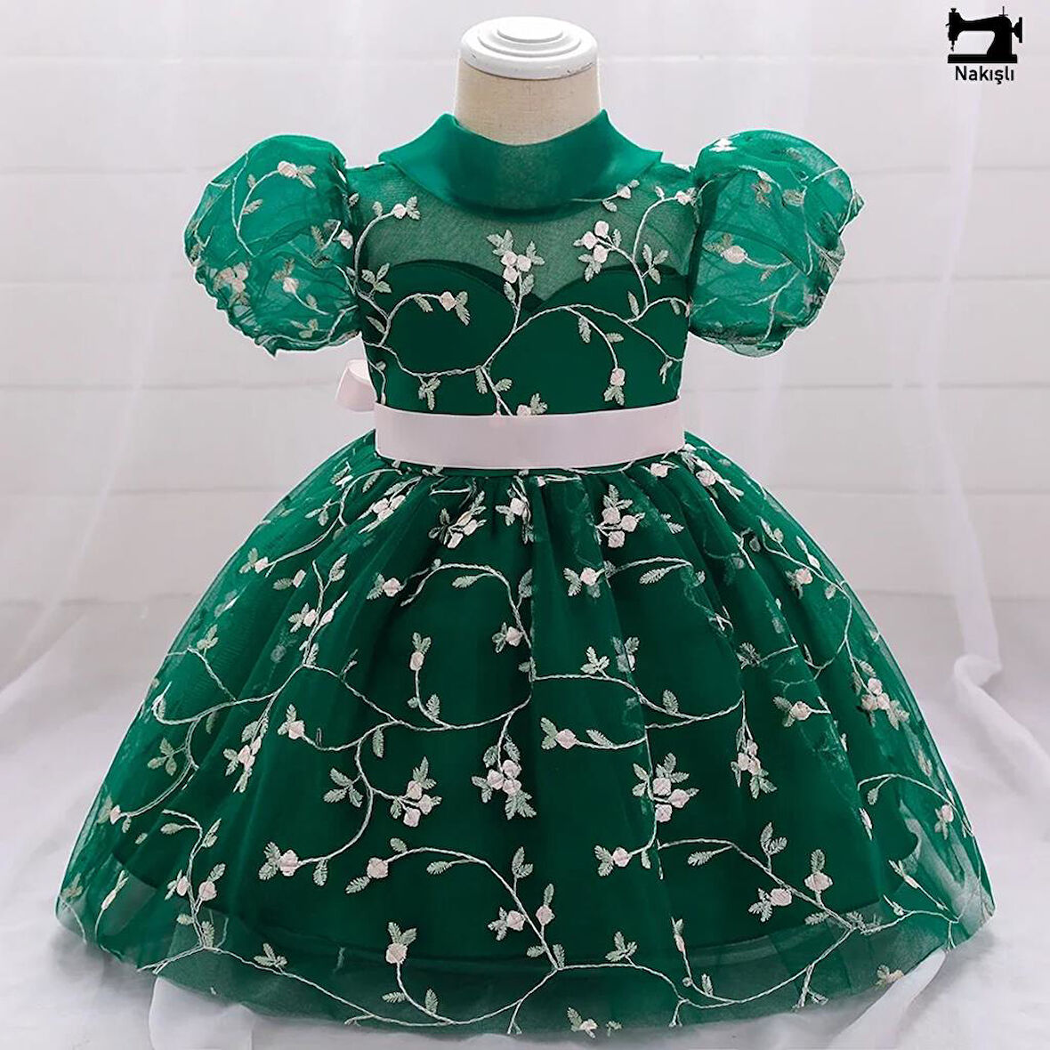 Brodeli Nakış İşlemeli Kız Çocuk Abiye - Bel Kurdalyeli Kız Çocuk Mezuniyet Elbisesi Çocuk Elbise