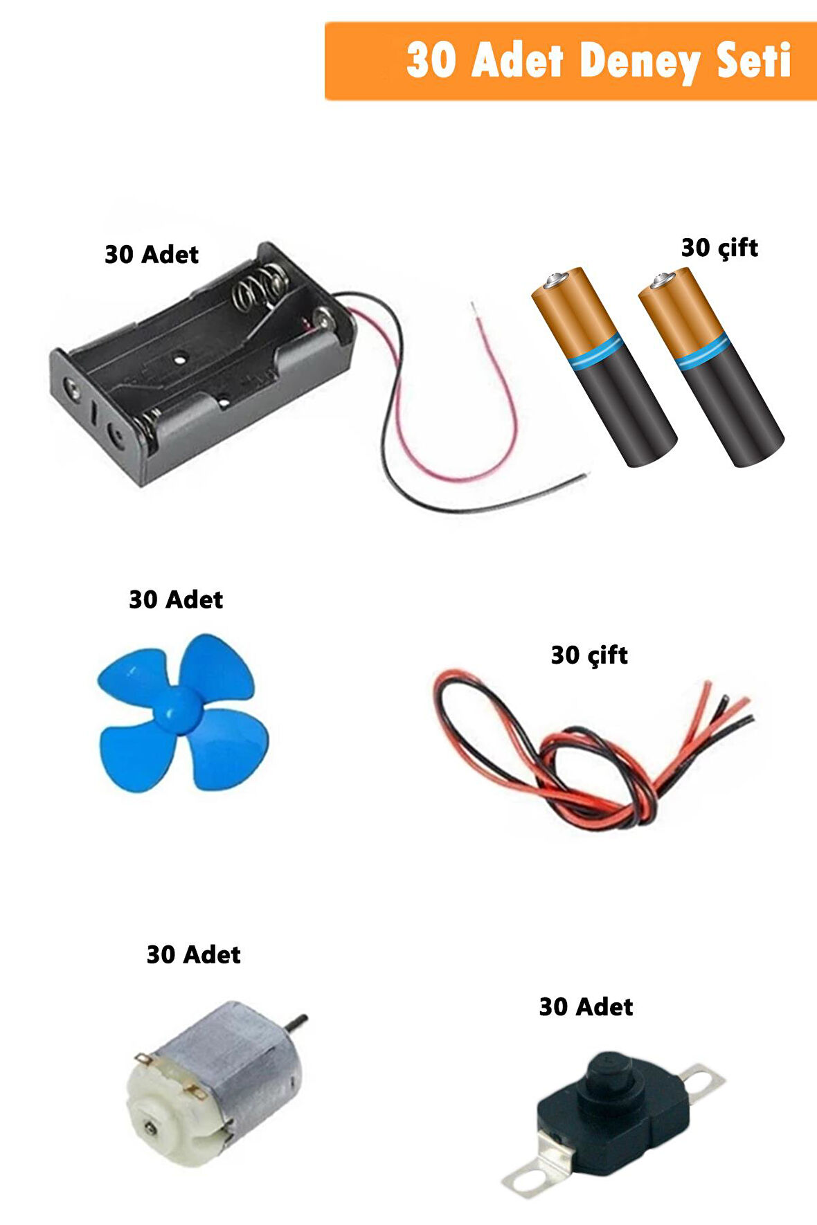 30 lu Set Motor Deney Seti - Ortaokul Deney Seti Fen Dersi Deneyi Elektirik Deneyi