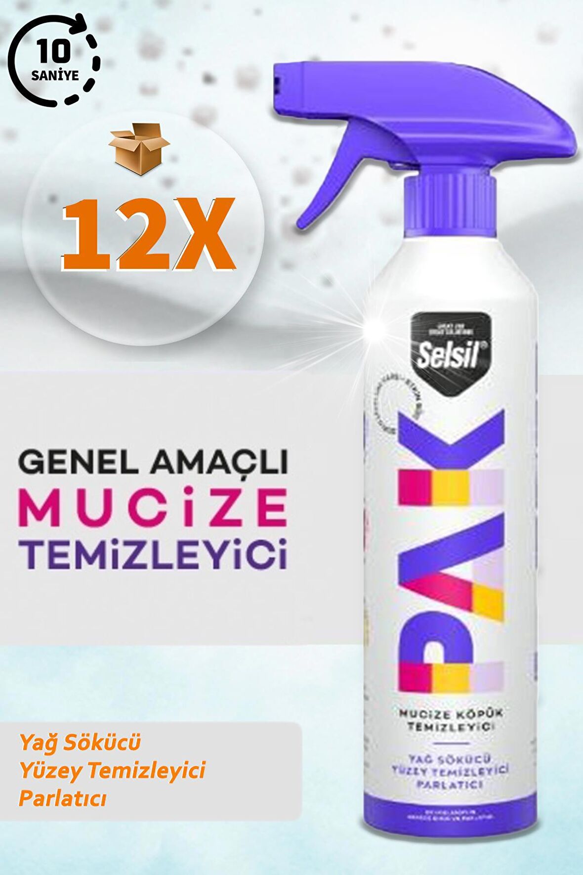 12 Adet 500ML Selsil Pak Mucize Temizleyici Köpük Sprey Modeli - Selsilpak Köpük Sprey