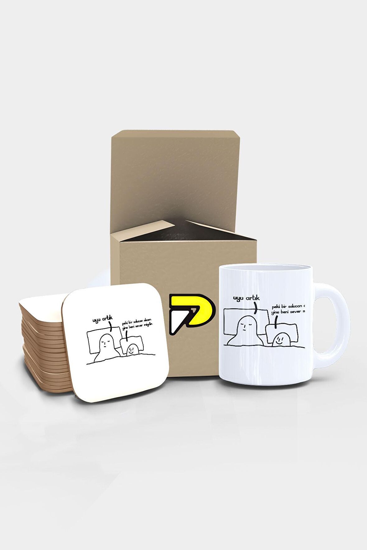 Uyu Artık Komik Tasarımlı Baskılı Kupa Bardak Seti