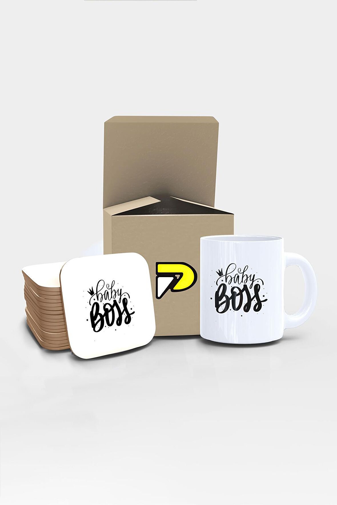 Baby Boss Patron Yazılı Tipografik Tasarımlı Baskılı Kupa Bardak Seti