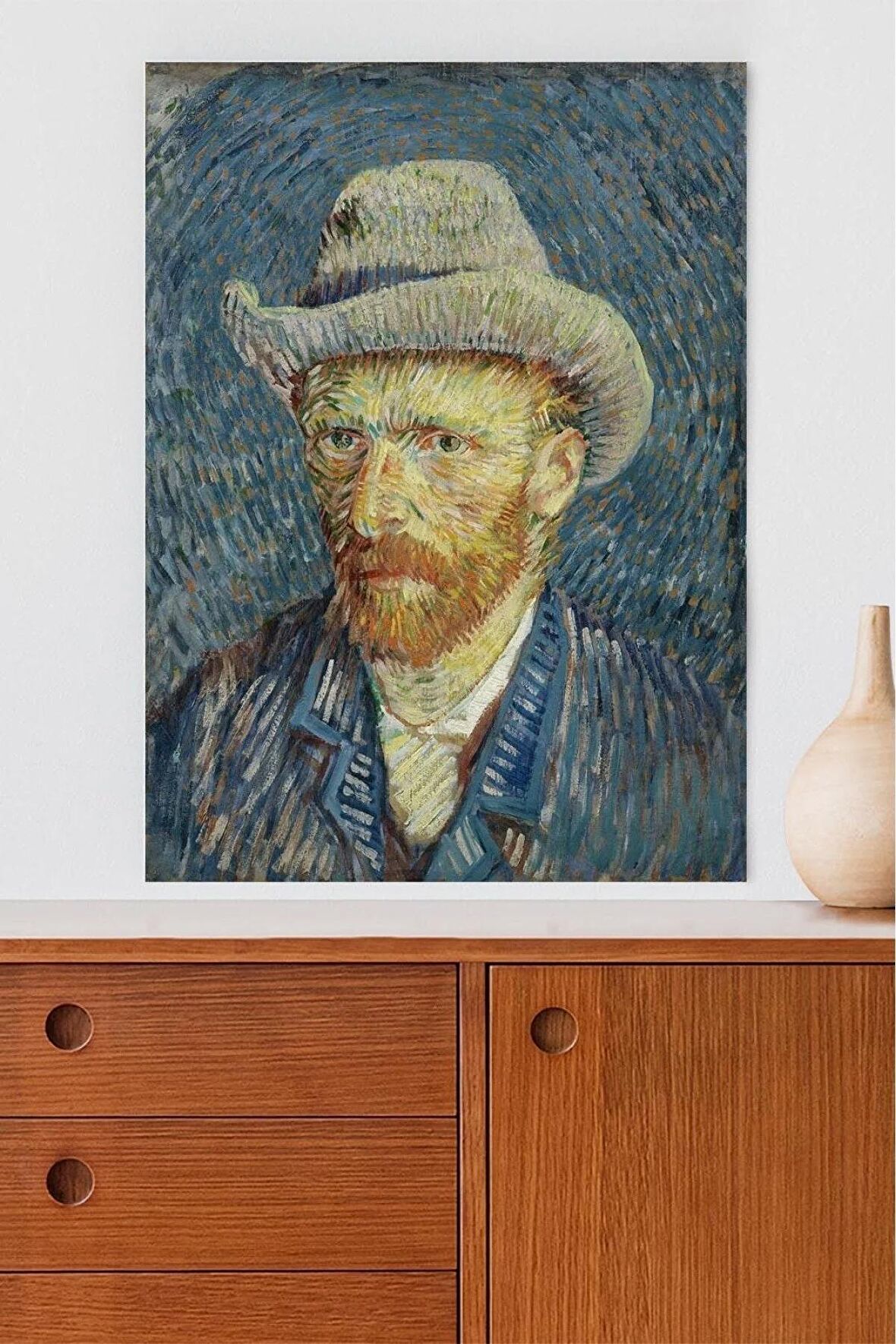 Gri Fötr Şapkalı Otoportre - Van Gogh Sanatsal Poster