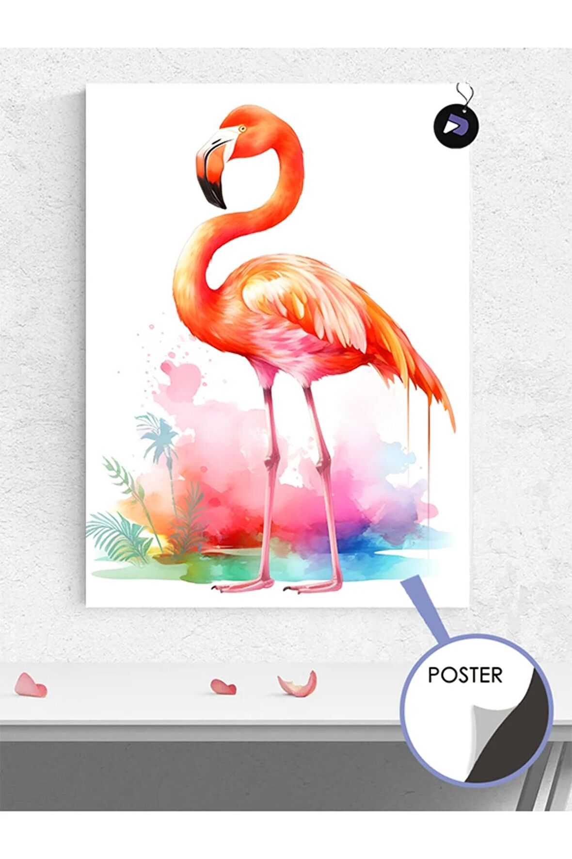 Renkli Flamingo Hayvan Poster - Afiş - Dekoratif Duvar Posteri