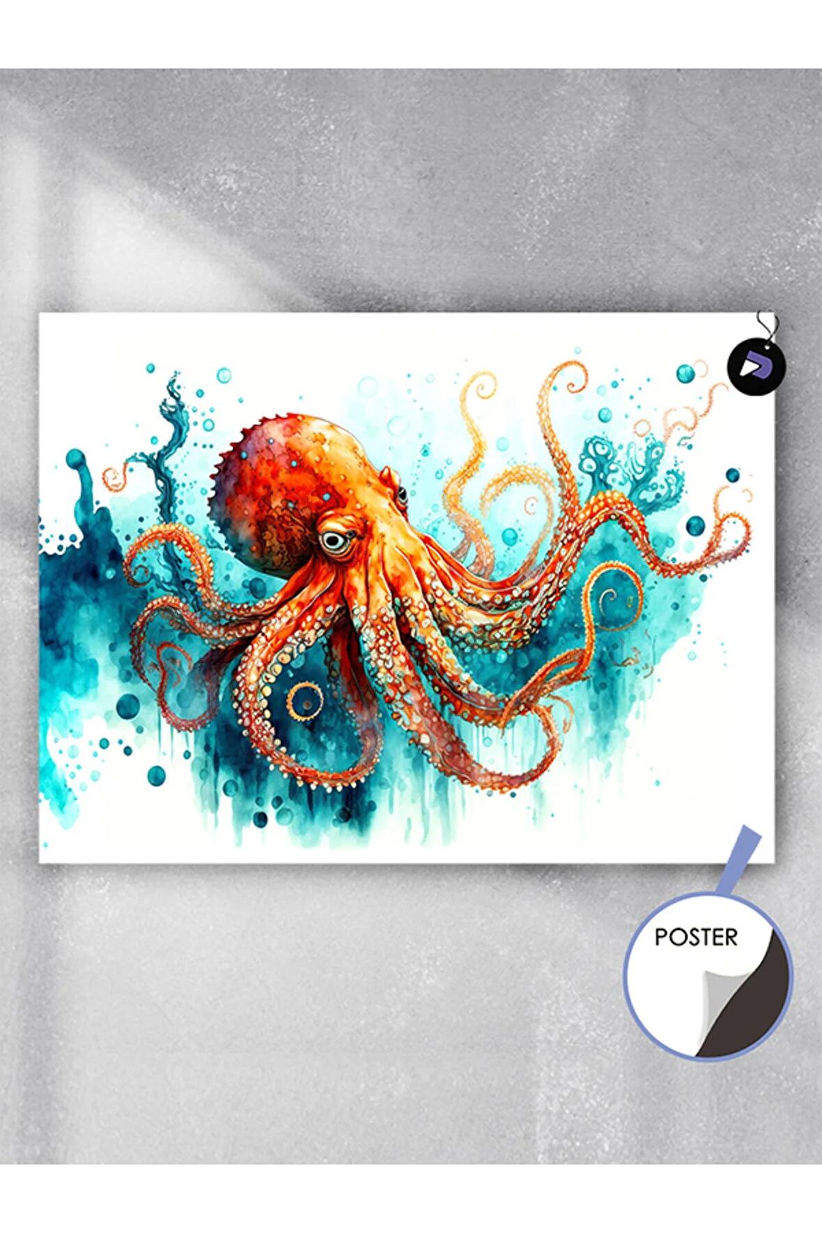 Ahtapot ve Okyanus Hayvan Poster - Afiş - Dekoratif Duvar Posteri