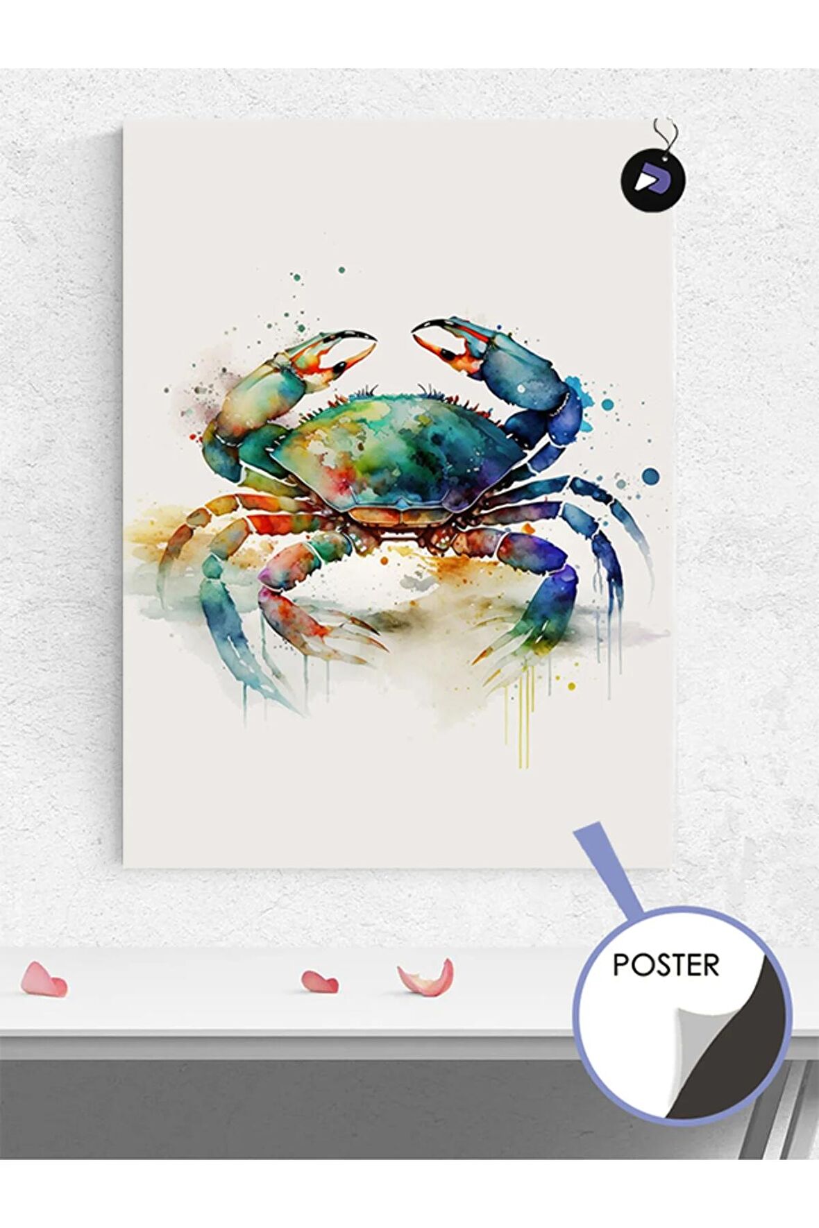 Renkli Yengeç Hayvan Poster - Afiş - Dekoratif Duvar Posteri