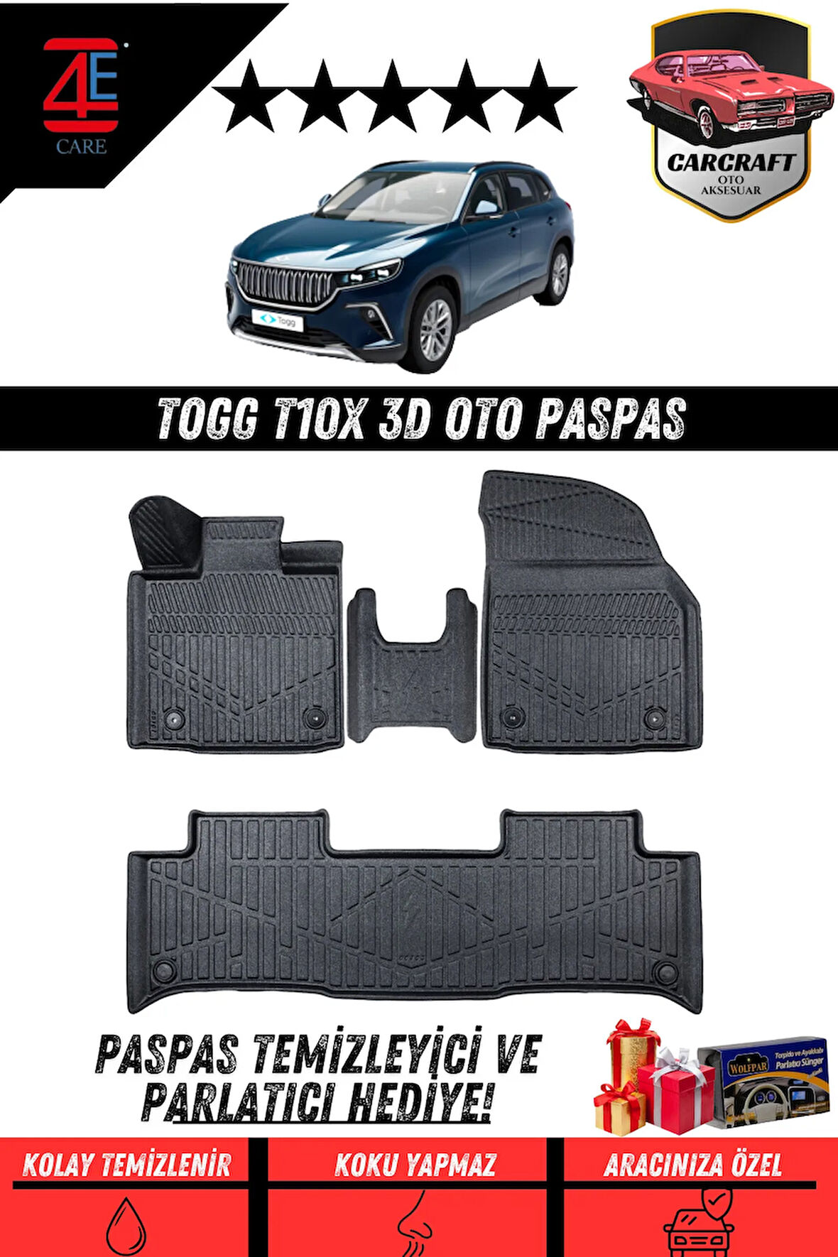 TOGG T10X  2023 3D Havuzlu Paspas