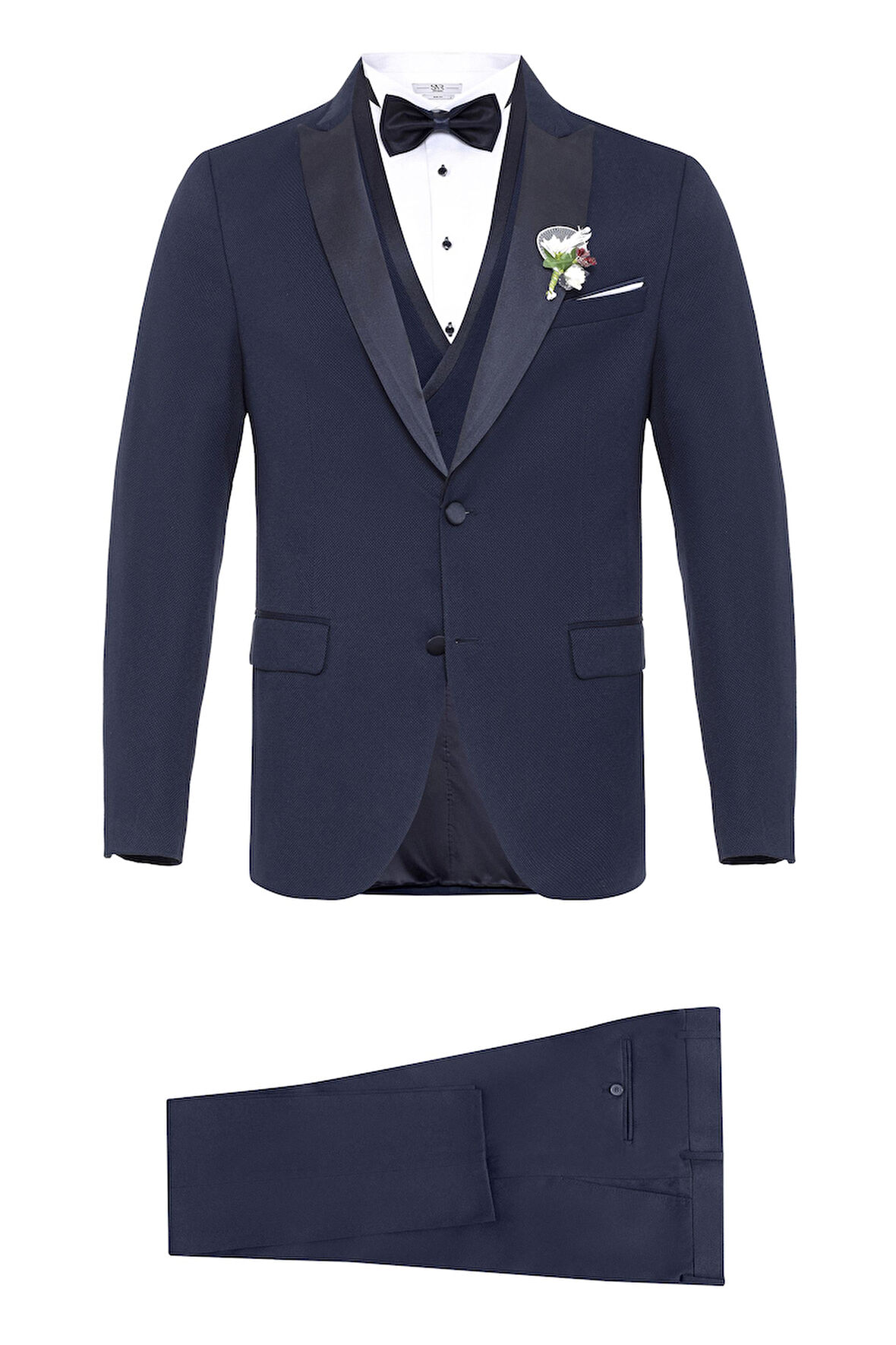 Lacivert Slim Fit Armürlü Sivri Yaka 6 Drop Smokin & Damatlık