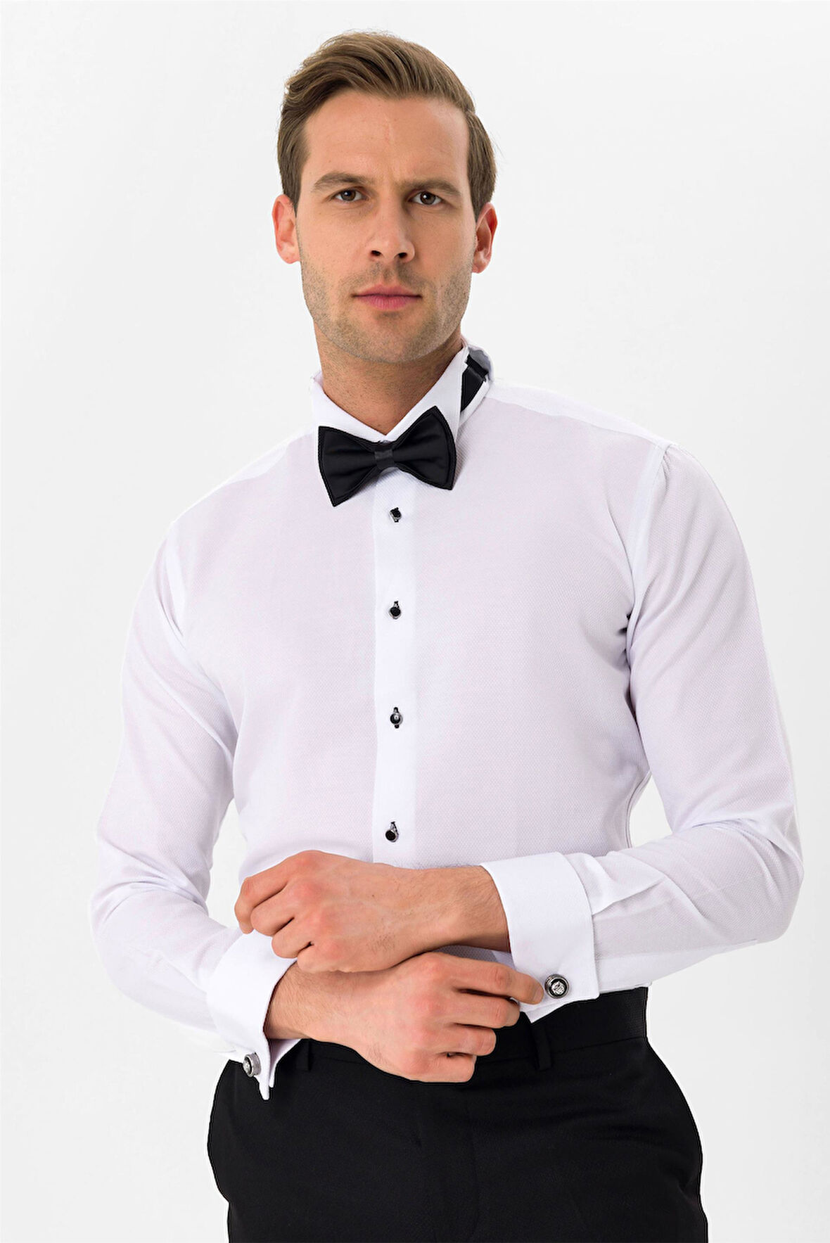 Siyah Slim Fit Düz Ata Yaka Gömlek