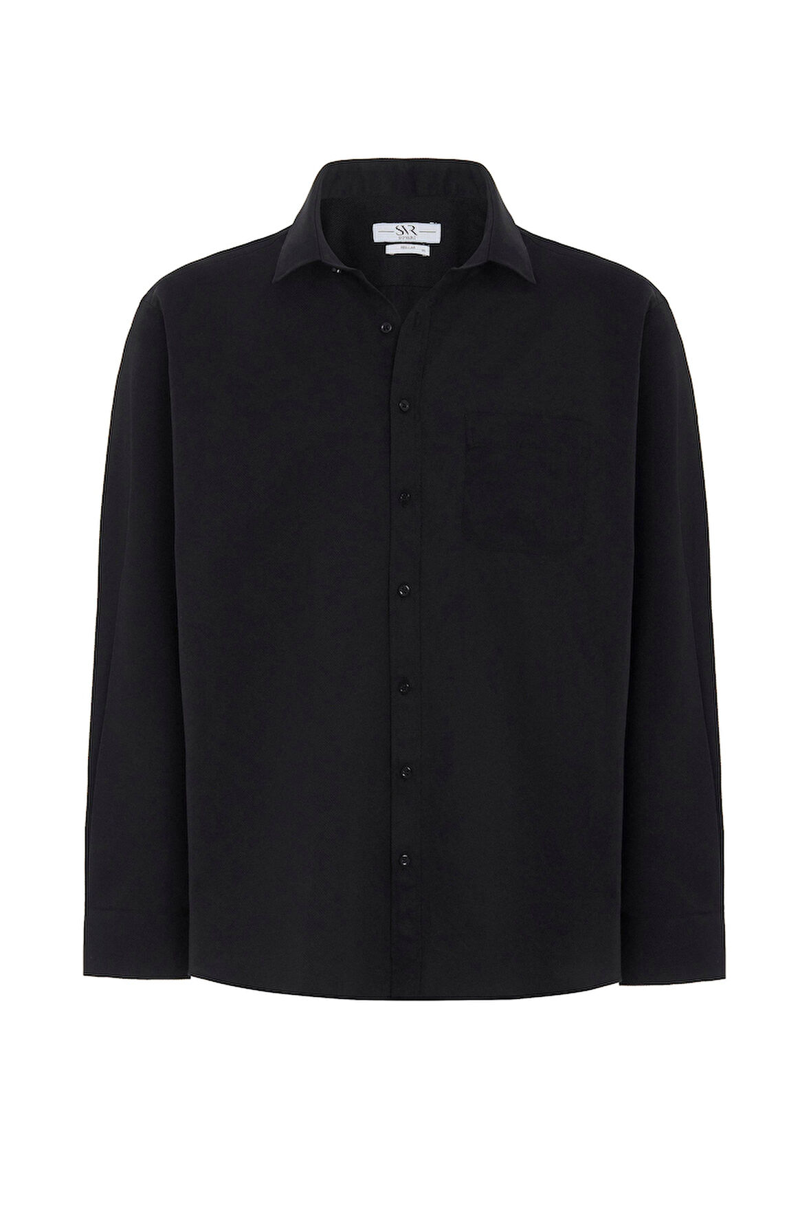 Siyah Regular Armürlü Klasik Yaka Gömlek