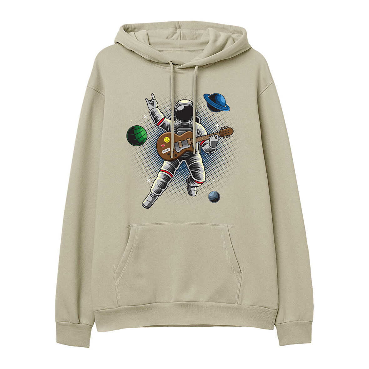 Astro-12  Baskılı Krem Hoodie