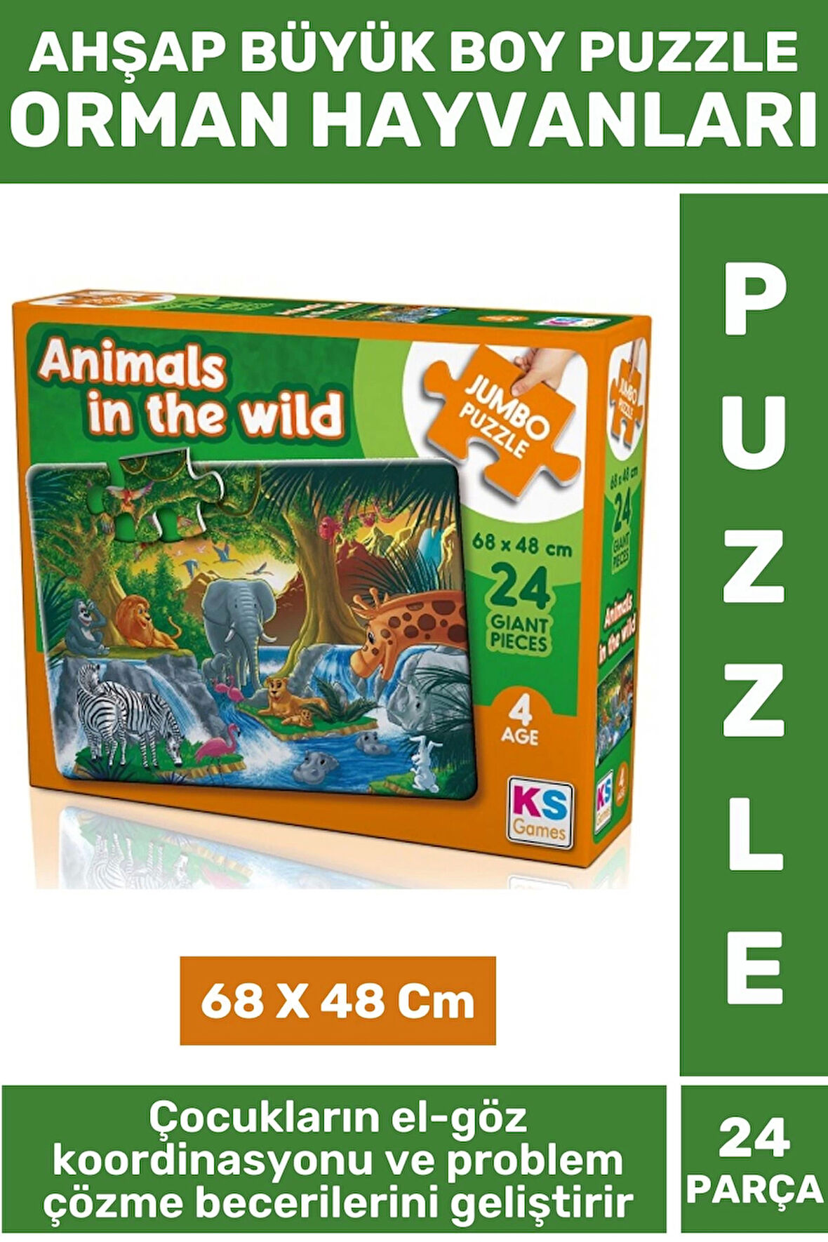 Eğlenceli Eğitici Görsel Algı Problem Çözme Becerisi Çocuk Puzzle 24 Prça Büyük Boy ORMAN HAYVANLARI