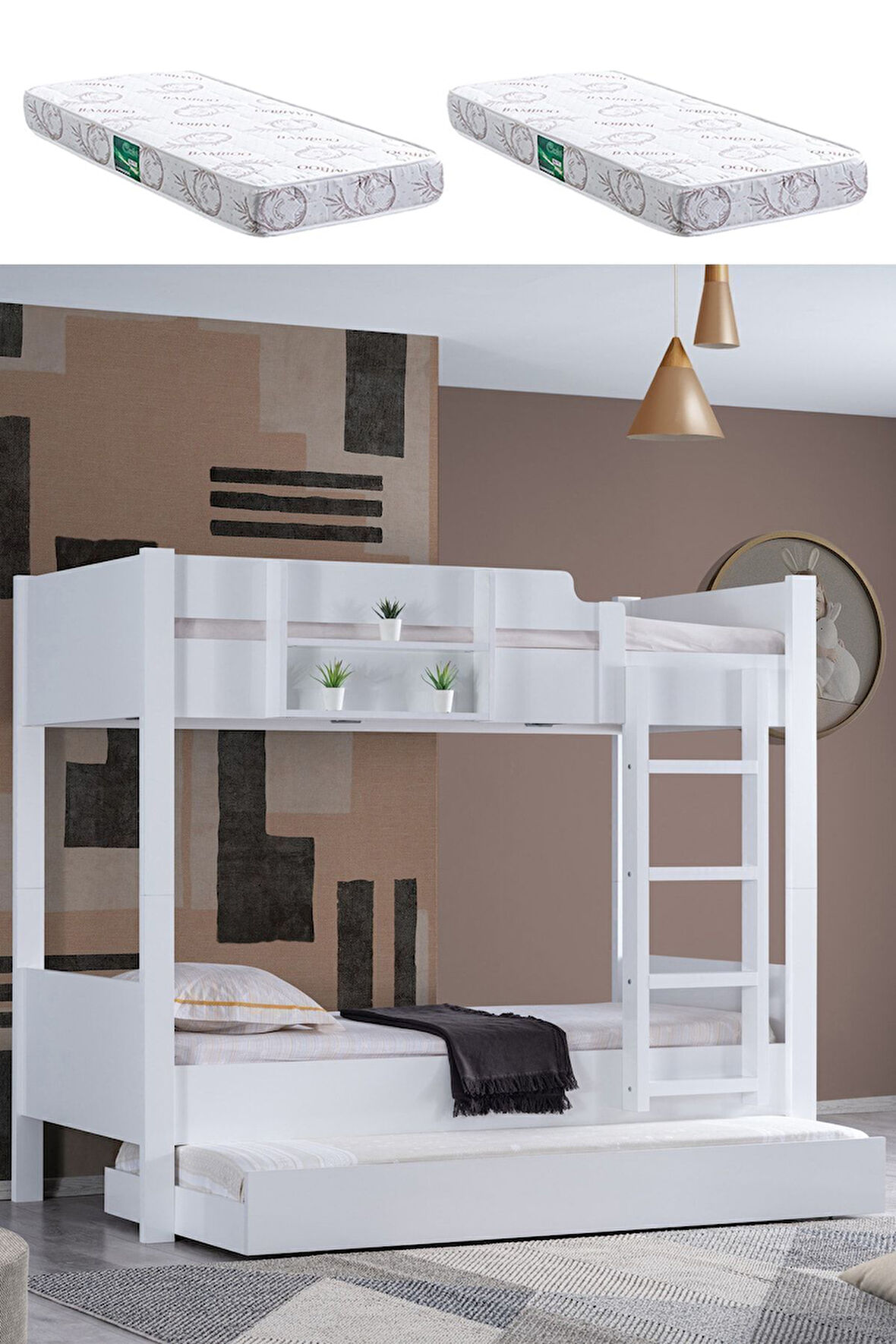 Ranza, Asya Ayrılabilir Yavrulu Ranza, Antrasit - Sarı + 2 Adet Comfort Yatak