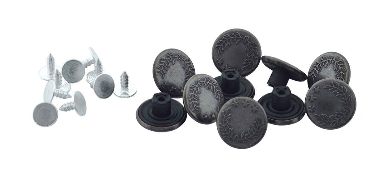 Büyük Boy 10 Adet Kot Pantolon Düğmesi, Jean Düğmesi Yıldız Koyu Grı Antrasit Renk 17mm