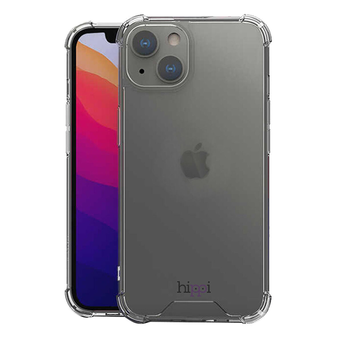 Hippi iPhone 13 Mini Darbe Emici Dayanıklı Sert Şeffaf Uyumlu Silikonlu Askılı Telefon Kılıfı