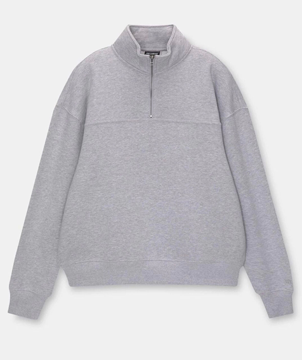 MDB Oversize Yarım Farmuarlı Yakalı Basic weathirt  Gri