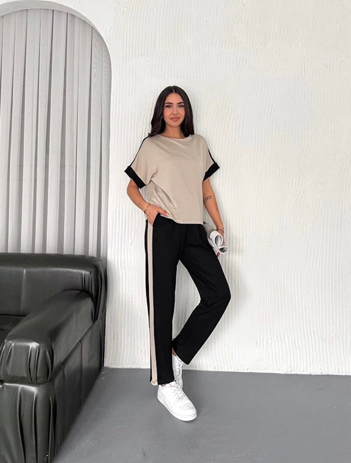 MDB Kadın odal Dokulu Kumaş Yanı şeritli Takım