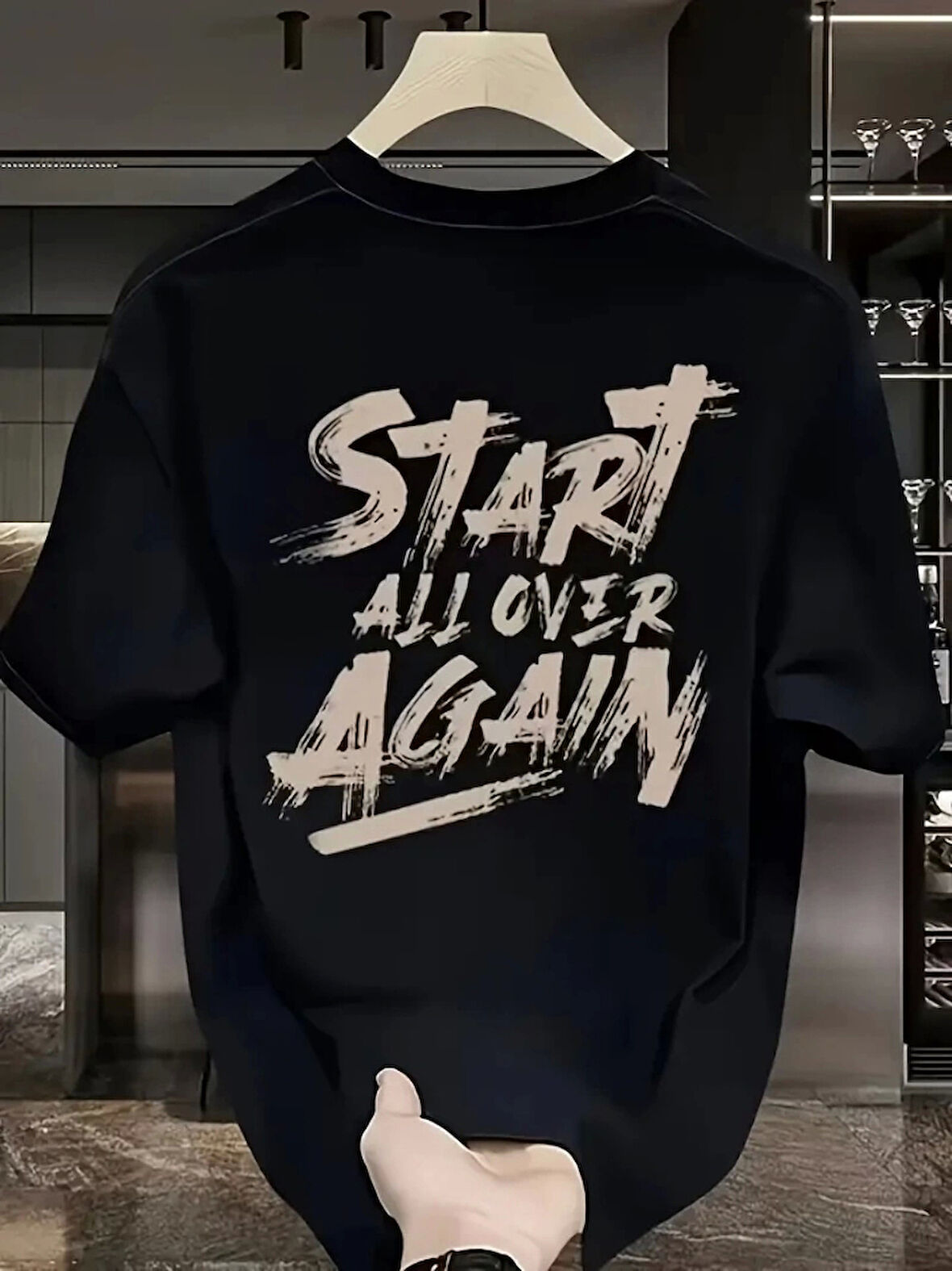 MDB Baskılı Oversize Bisiklet Yaka Tshirt  iyah