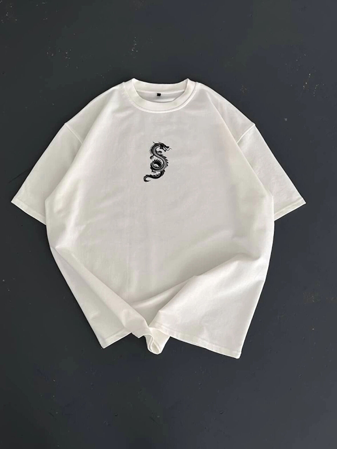 MDB Baskılı Oversize Bisiklet Yaka Tshirt  Beyaz