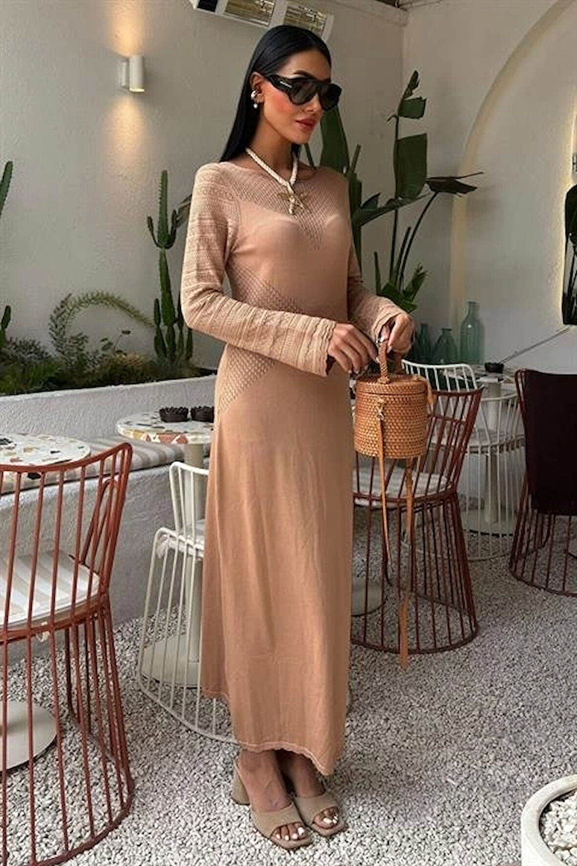 MDB Ajur Detaylı Bisiklet Yaka Triko Elbise 2861