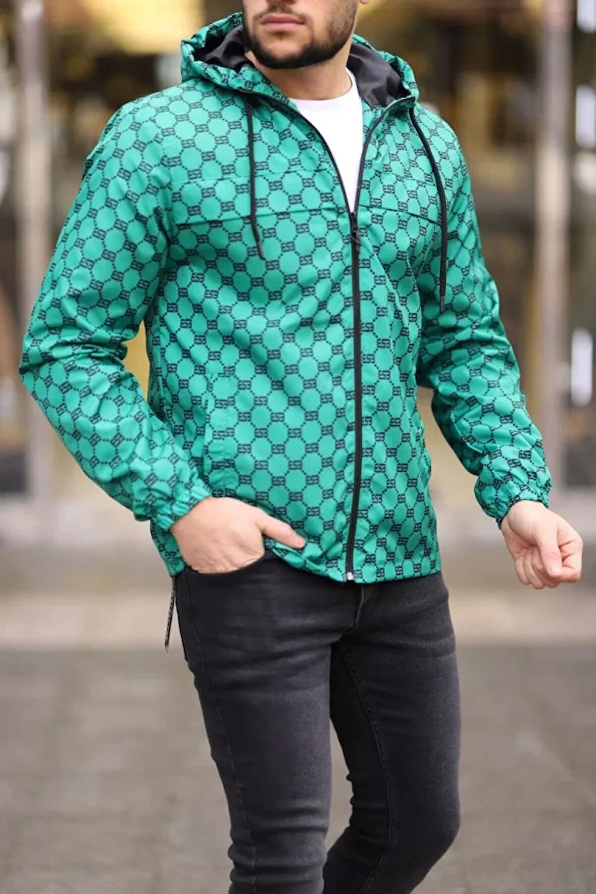 MDB Unisex Kapüşonlu İçi Astarlı Yağmurluk  Zümrüt
