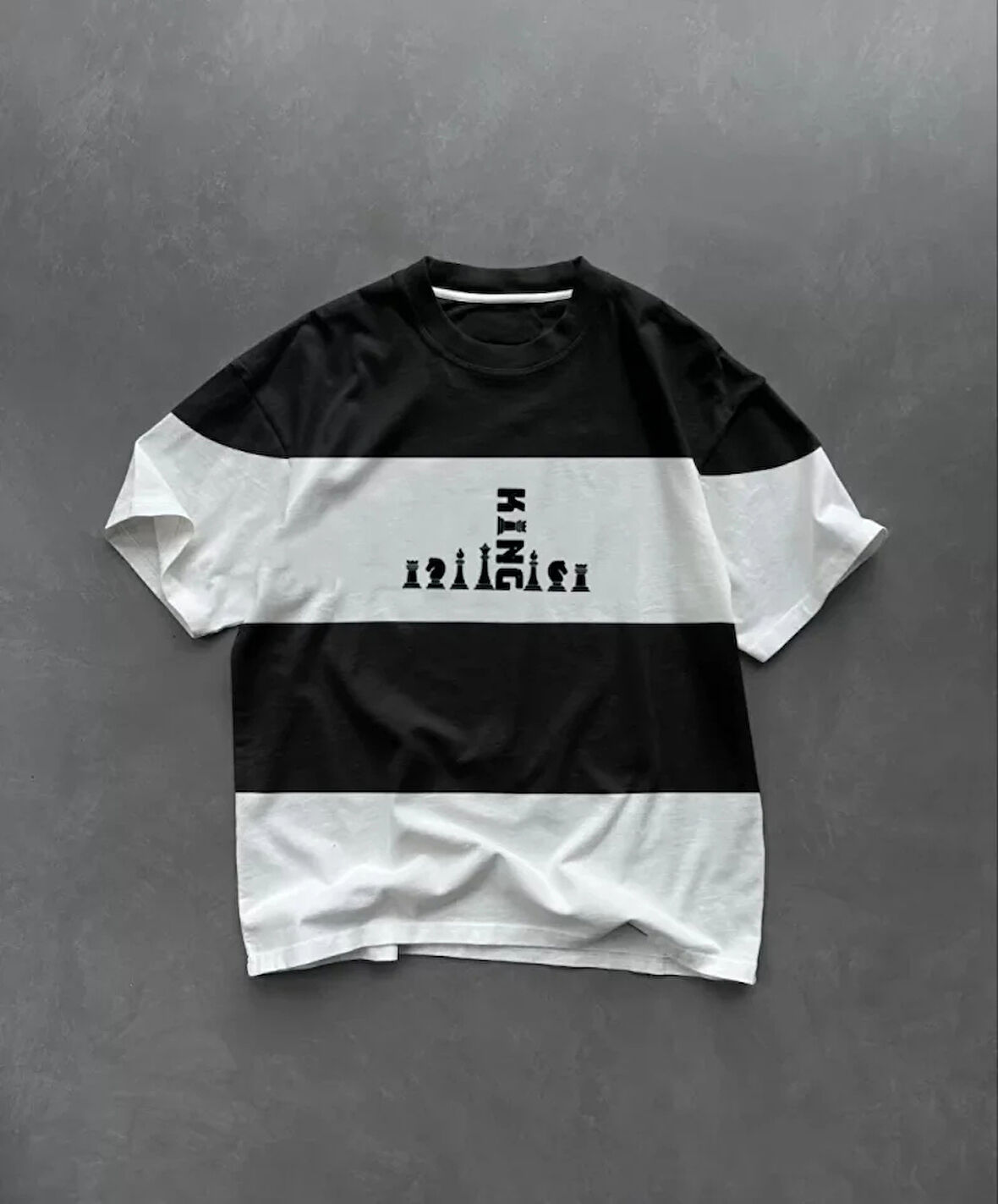 MDB Unisex Bisiklet Yaka Baskılı Parçalı Oversize Thirt  iyah