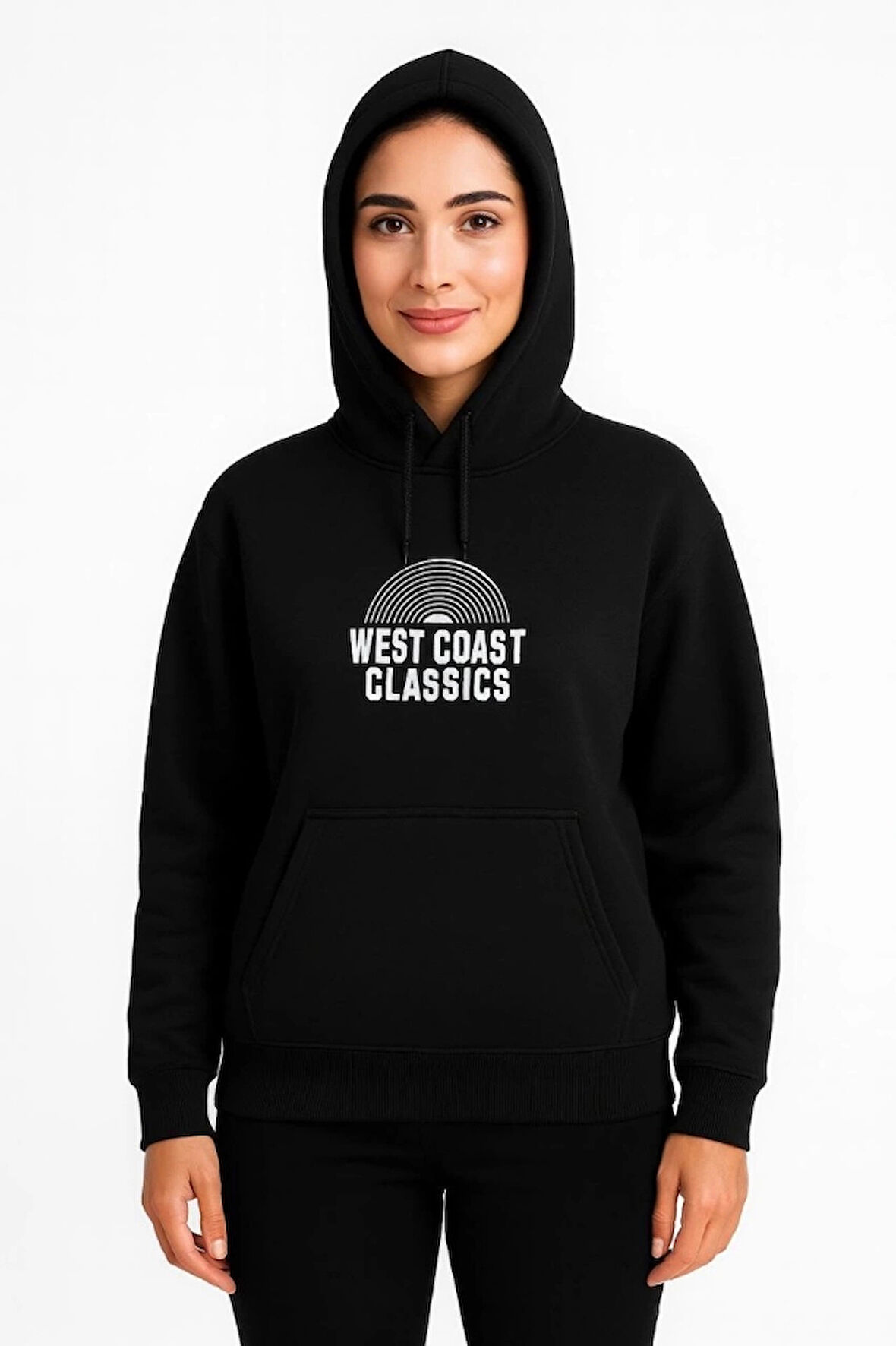 MDB Üç İplik Kapüşonlu Ön Ve Arka Baskılı weathirt Hoodie  iyah