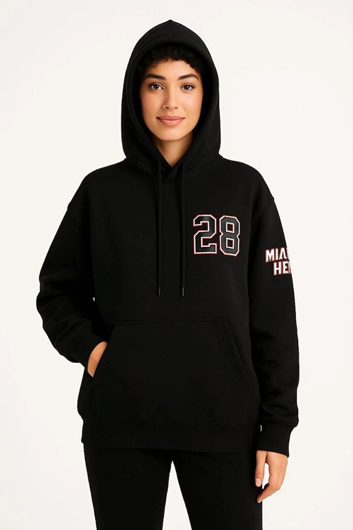 MDB Üç İplik Kapüşonlu Ön Ve Arka Baskılı weathirt Hoodie  iyah
