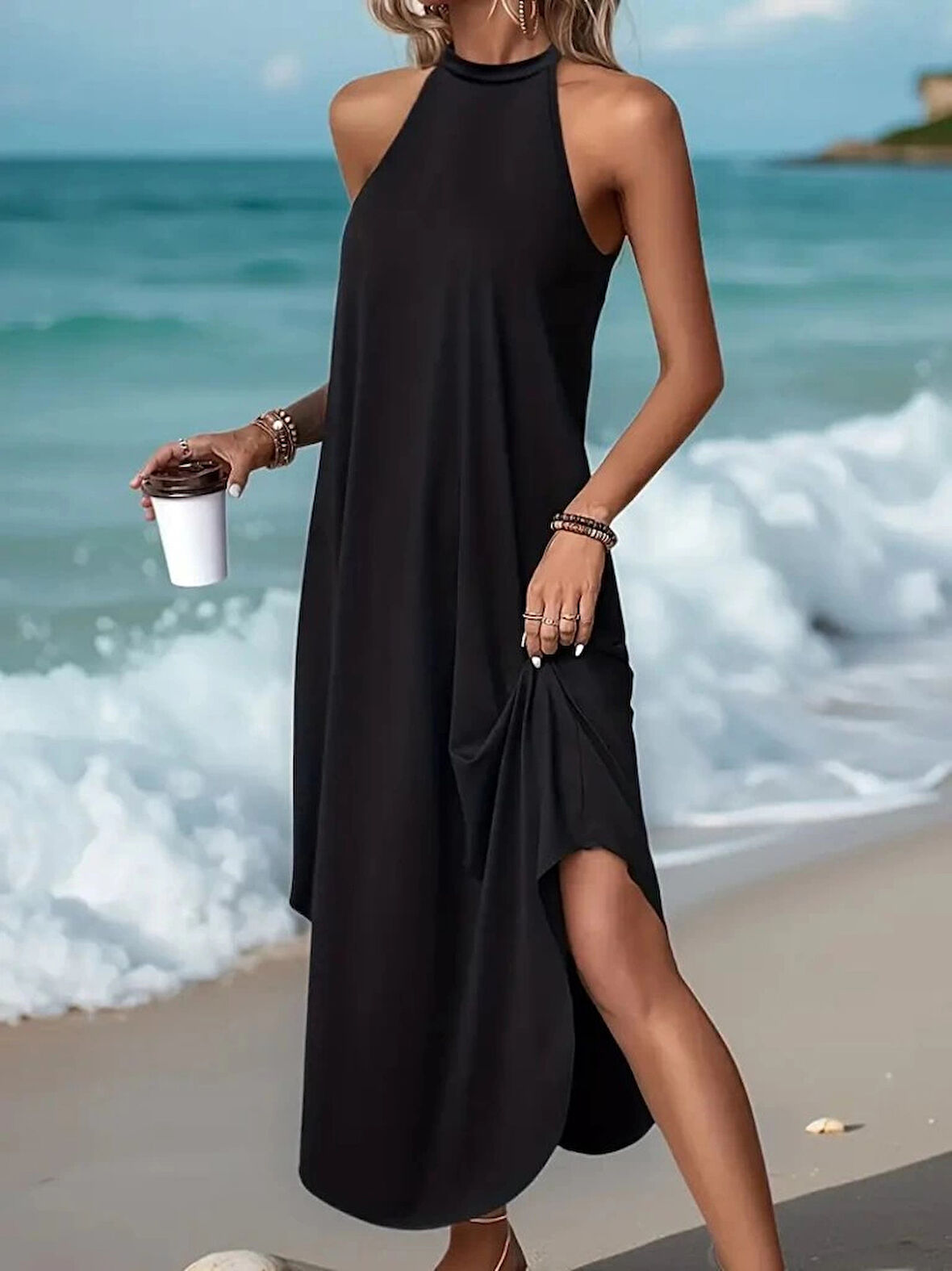 MDB Kadın Daire Yakalı Reglan Kol Viskon Elbise