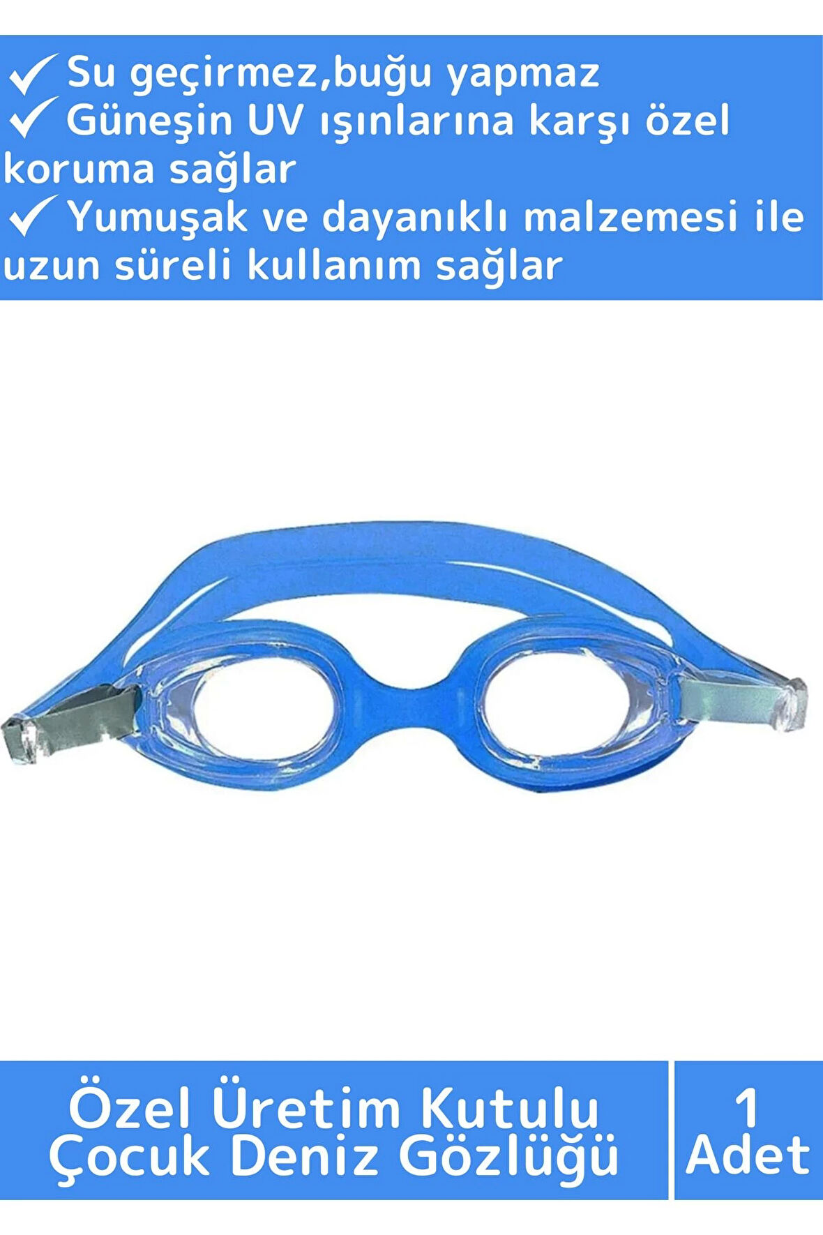 Özel Ayarlanabilir Kayışlı Su Geçirmez UV Koruma Silikon Plastik Antifog Kutulu Çocuk Deniz Gözlüğü