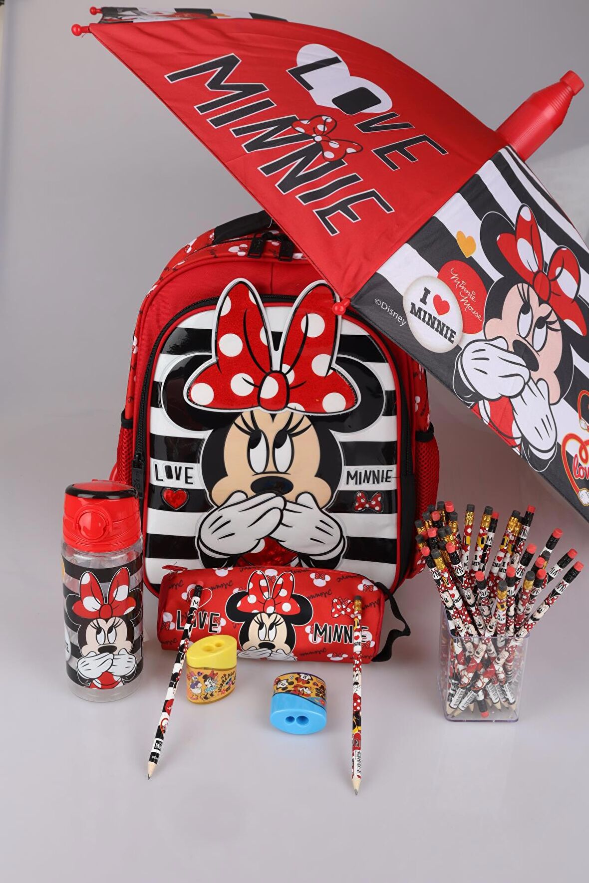 Dekomus Lisansli Okul Ve Kalem Çantasi Ile Şemsiye,Matara,2 Adet Silgili Kurşun Kalem,Kalemtıraş Seti