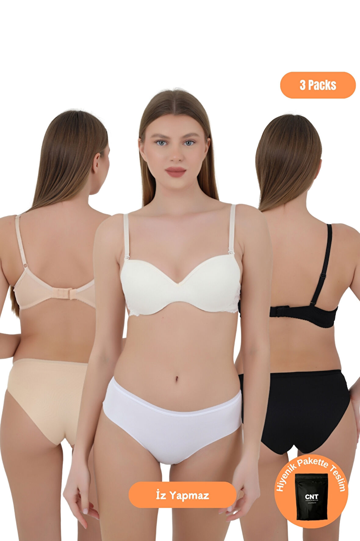 Kadın Mikro Kumaş Dikişsiz İz Yapmaz Külot - 3'lü Özel Paket (Siyah, Beyaz, Ten Renk)