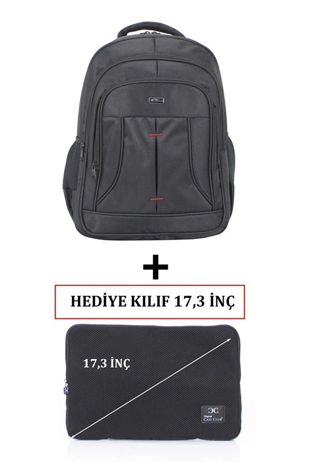 CASE CLUB 2114 Büyük Laptop Sırt Çantası 17 inç Darbe Emici Koruma Su Geçirmez Kumaş Kılıf Hediyeli