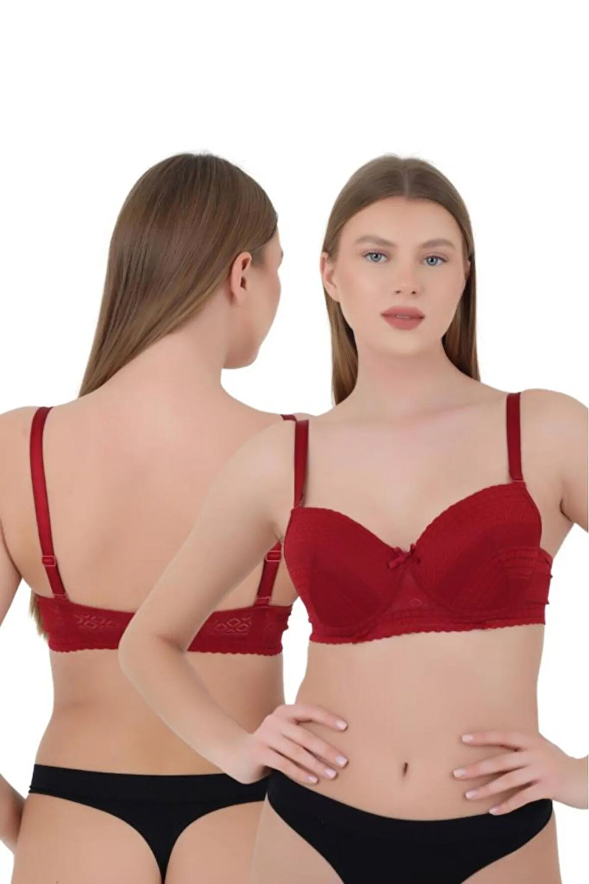 Kadın Sütyen C Cup (Büyük Beden) - Balenli Dolgusuz Dantel Detaylı