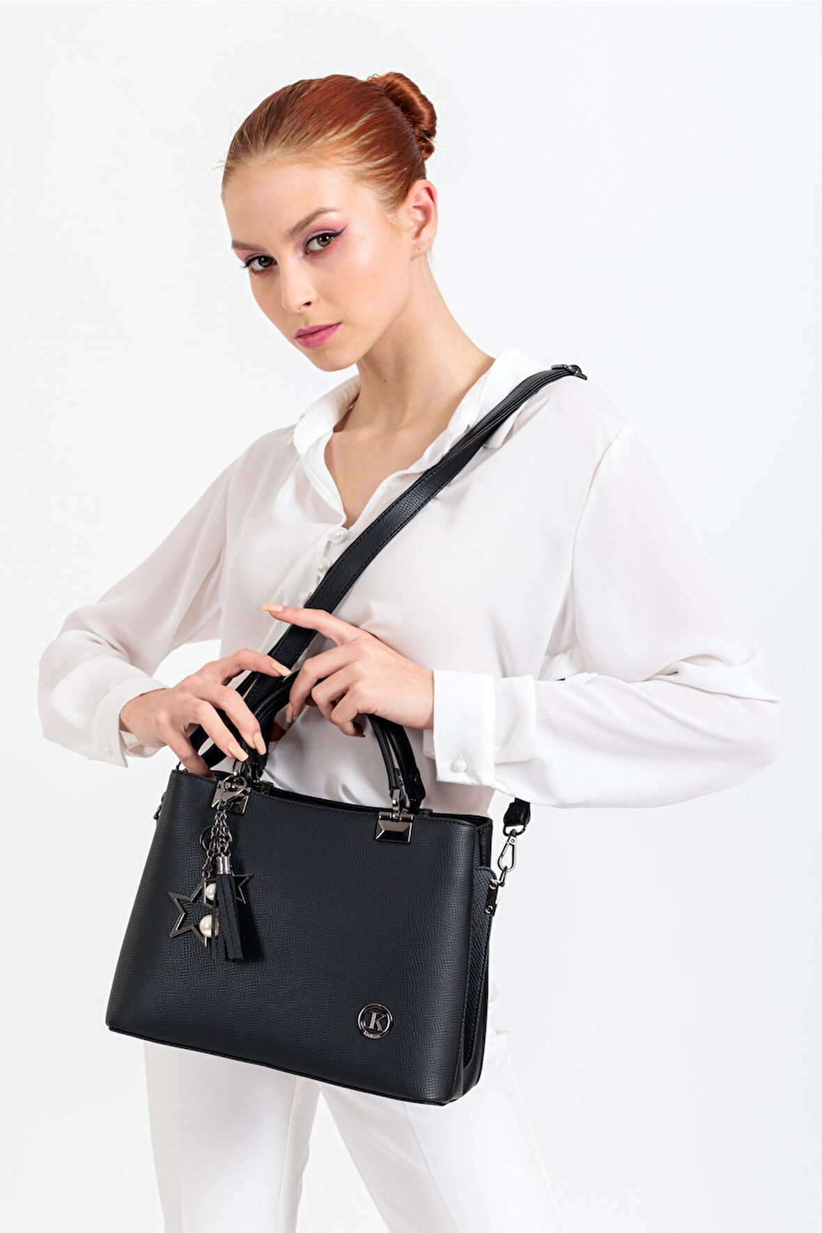 Kadın Siyah Uzun Askılı - Bölmeli El Omuz Çantası