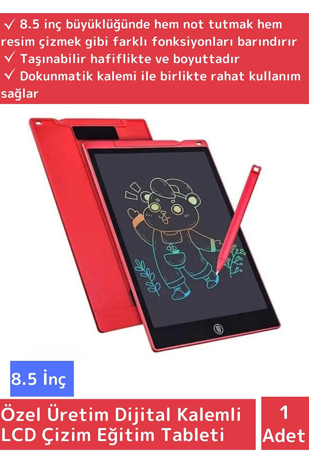 Özel Seri LCD Dijital Kalemli Çocuk Not Resim Grafik Çizim Eğitim Tableti 8.5 İnç Tablet