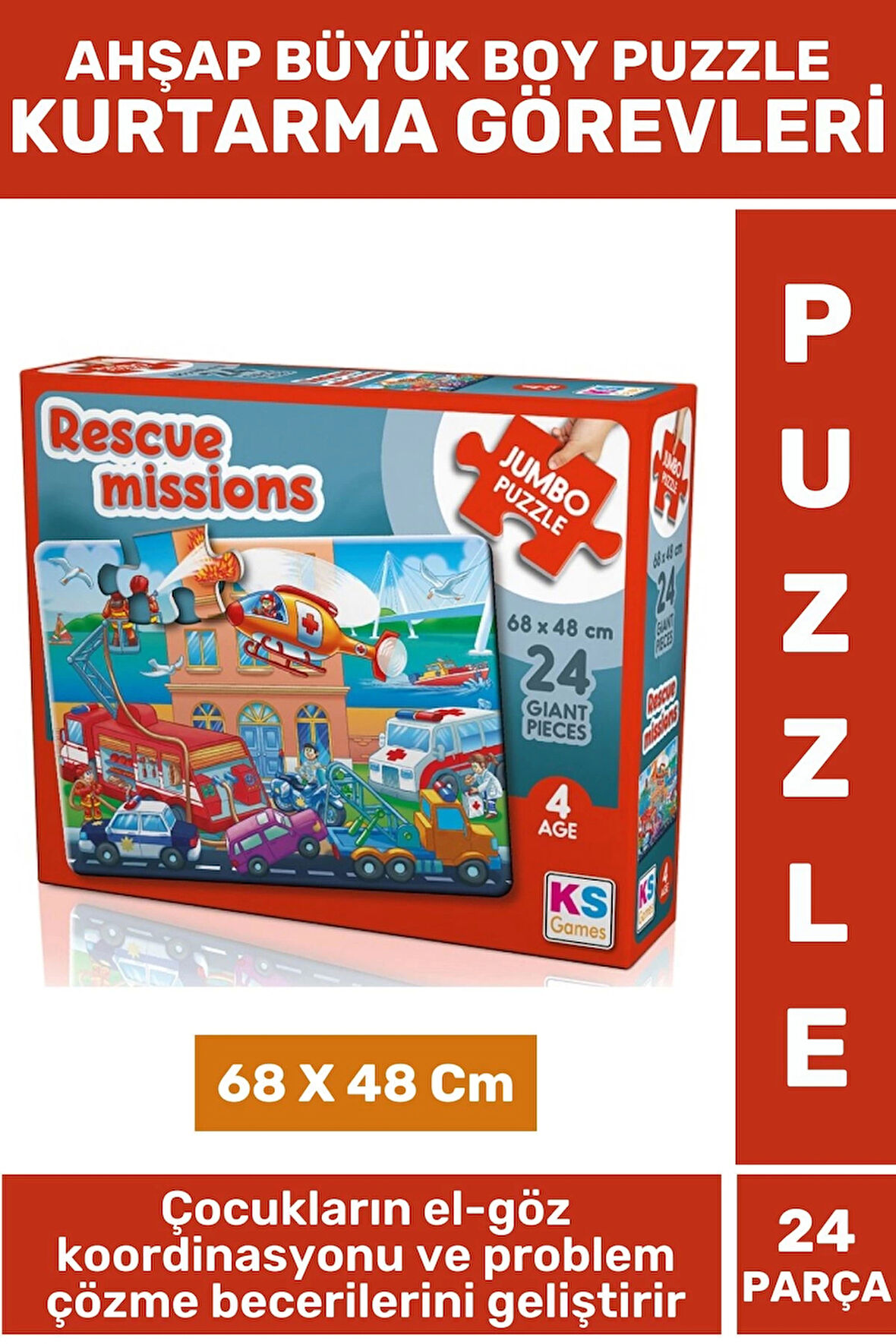 Eğlenceli Eğitici Görsel Algı Problem Çözme Becerisi Çocuk Puzzle 24 Pr Büyük Boy KURTARMA GÖREVLERİ