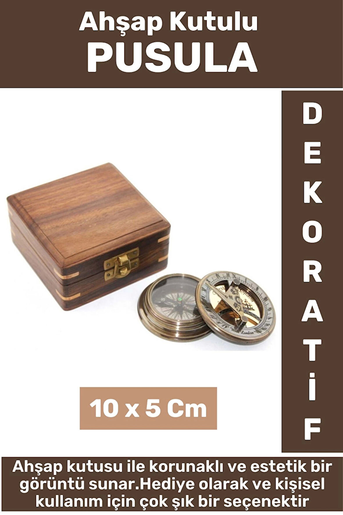 Özel Model Erkek Arkadaş Sevgili Baba Özel Dekoratif Hediyelik Koleksiyon Ahşap Kutulu PUSULA