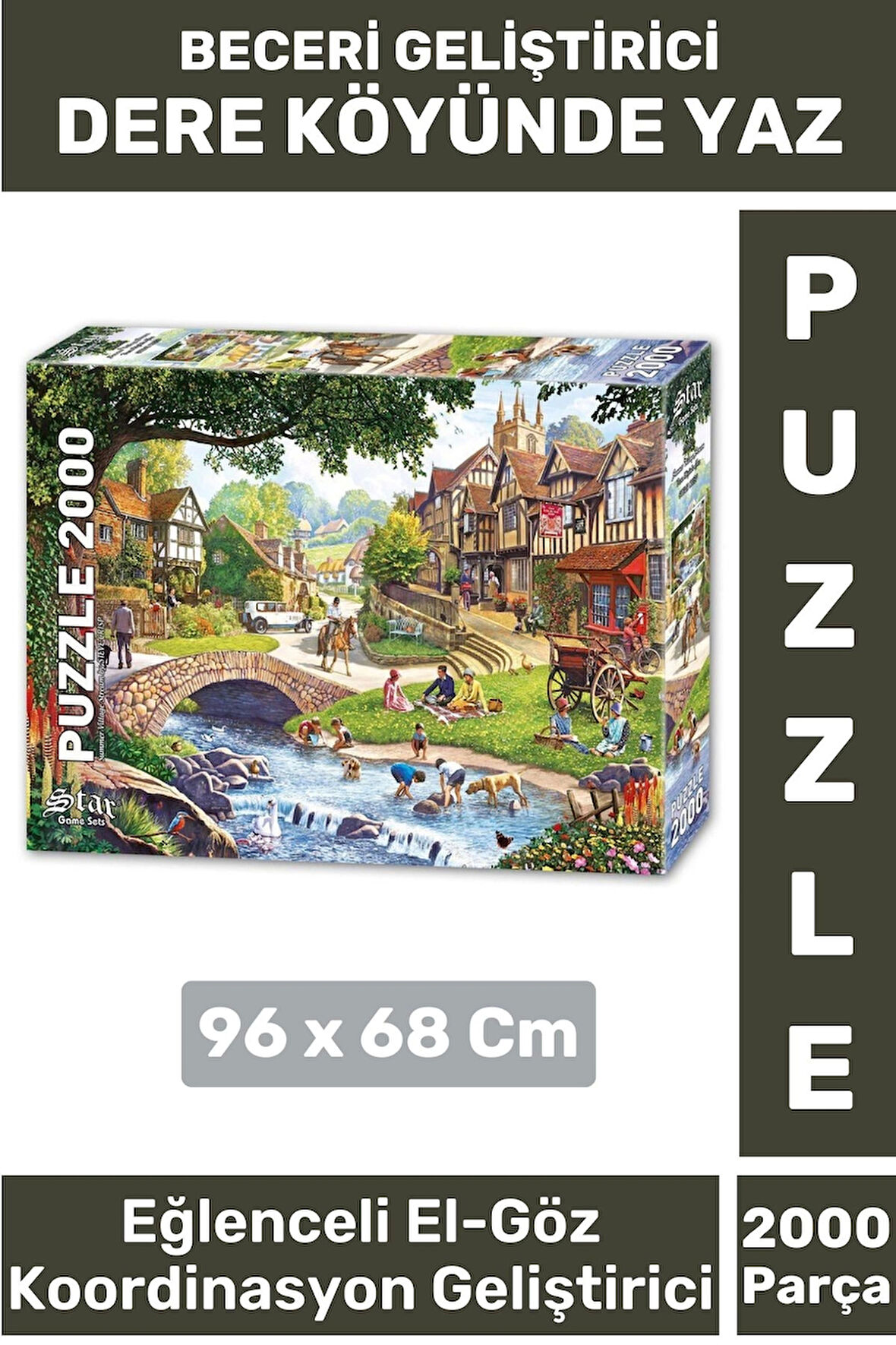 Premium Eğlenceli El Göz Koordinasyon Hafıza Beceri Geliştirici 2000 Parça PUZZLE DERE KÖYÜNDE YAZ
