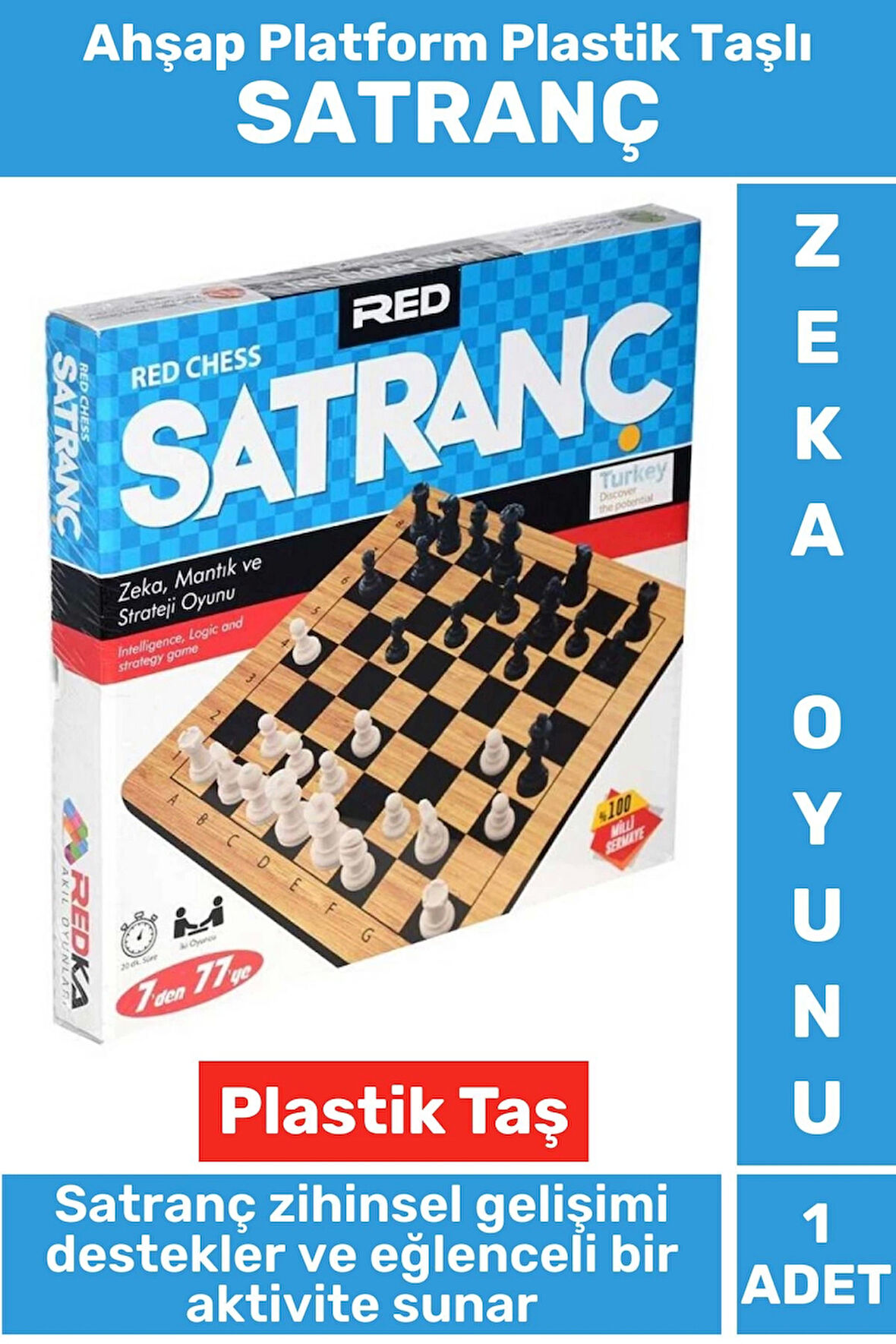 Zihinsel Gelişim Mantık Odaklanma Öngörü Problem Çözme Becerisi Ahşap Platform Plastik Taşlı SATRANÇ