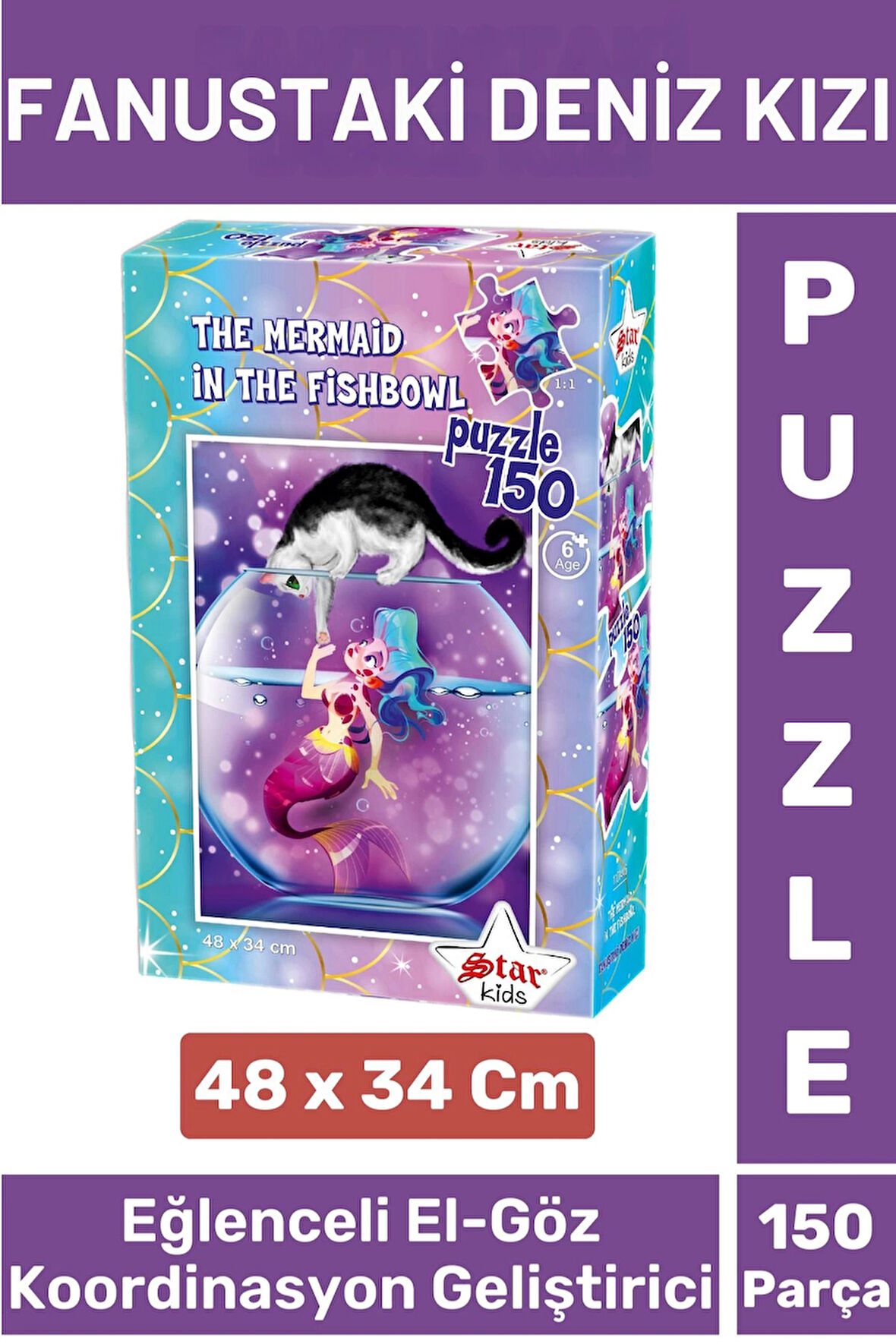 Premium Eğlenceli El Göz Koordinasyon Beceri Geliştirici Çocuk 150 Parça PUZZLE FANUSTAKİ DENİZ KIZI