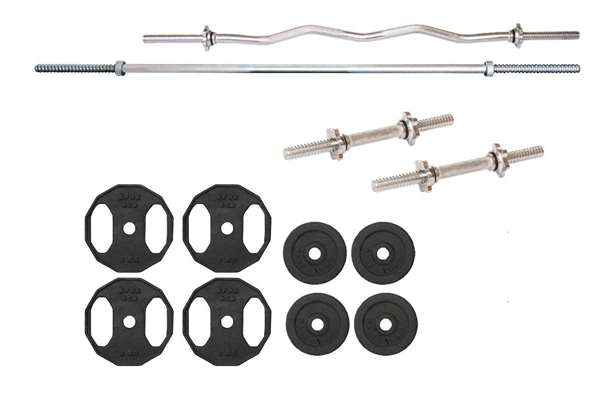 45 Kg Döküm Halter Dambıl Ağırlık 120 Cm Uzun Bar Ve Z Barlı Set