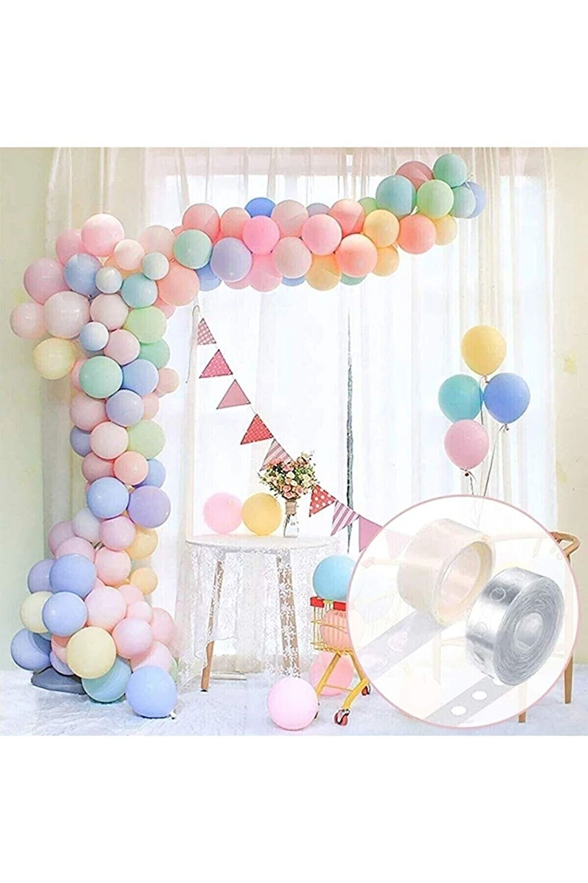 Makaron Karışık Balon 50 Adet. Ve Balon Zincir Aparatı 5 Mt Balon Pompası Hediye