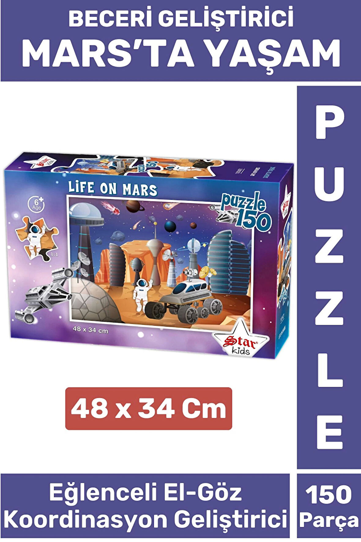 Premium Seri Eğlenceli El Göz Koordinasyon Beceri Geliştirici Çocuk 150 Parça PUZZLE MARS'TA YAŞAM