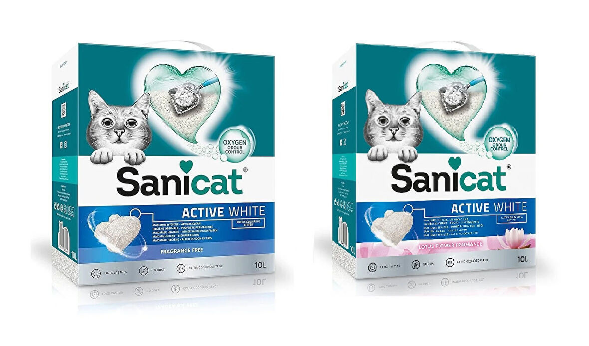 Sanicat Active White 2 Çeşit Karma Kokusuz ve Lotus Flower Topakalanan Kedi Kumu 10 Lt. X 2 Adet
