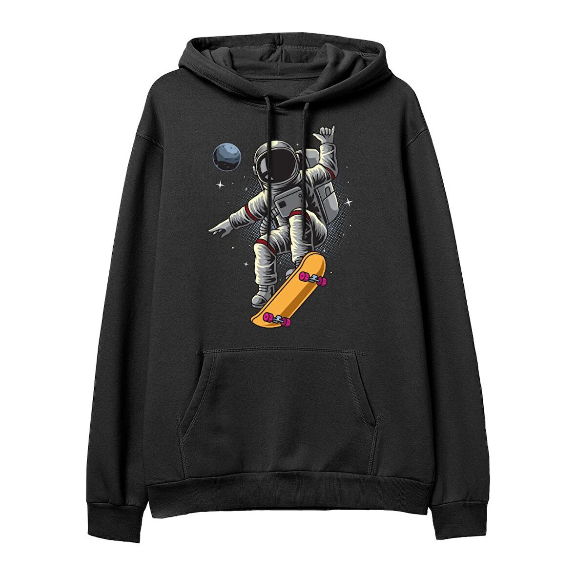 Astro-13  Baskılı Siyah Hoodie
