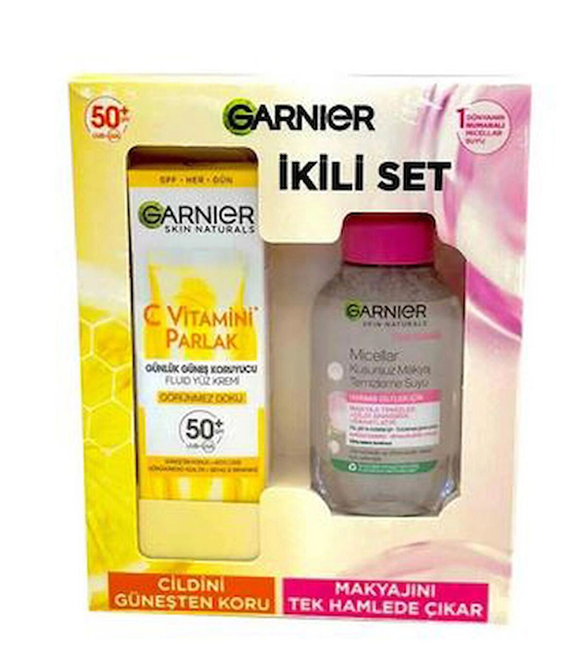 Garnier 100ml Micellar Makyaj Temizleme Suyu + C Vitamini Parlak Yüz Güneş Kremi Görünmez Doku