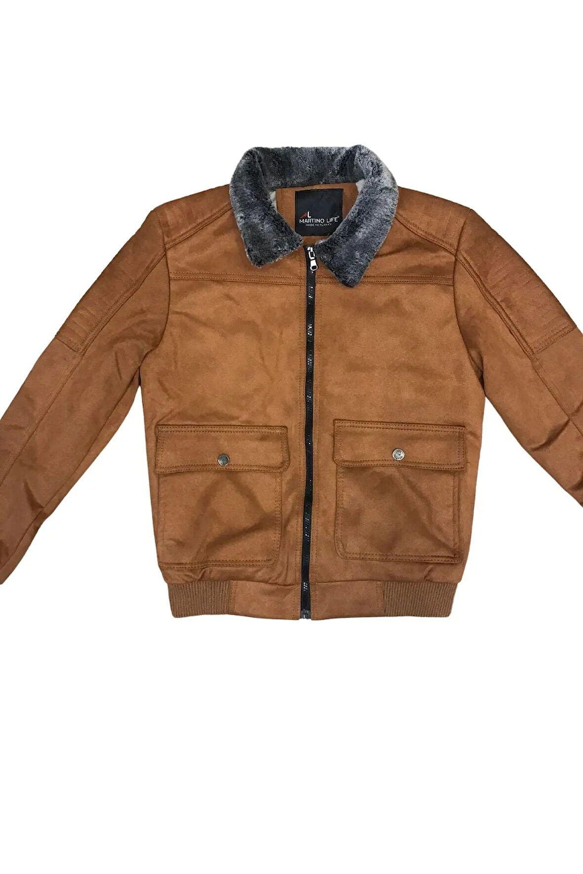 Kürklü Yaka Trend Dışı Süet İçi Peluş Mont Ceket